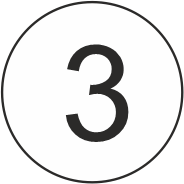 A black number 3 is centered inside a thin black circle on a white background.