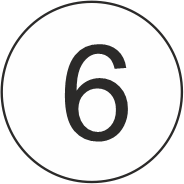 A black number 6 centered on a white background within a thin black circle.