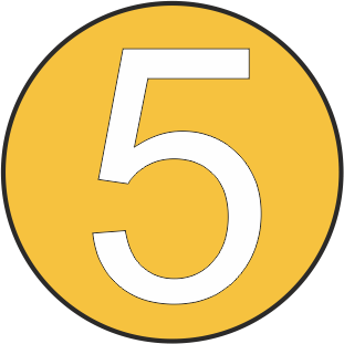 A large white number 5 centered on a yellow circle with a black outline.