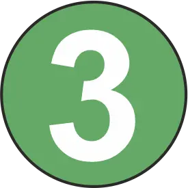 A large white number 3 centered on a green circular background with a black border.